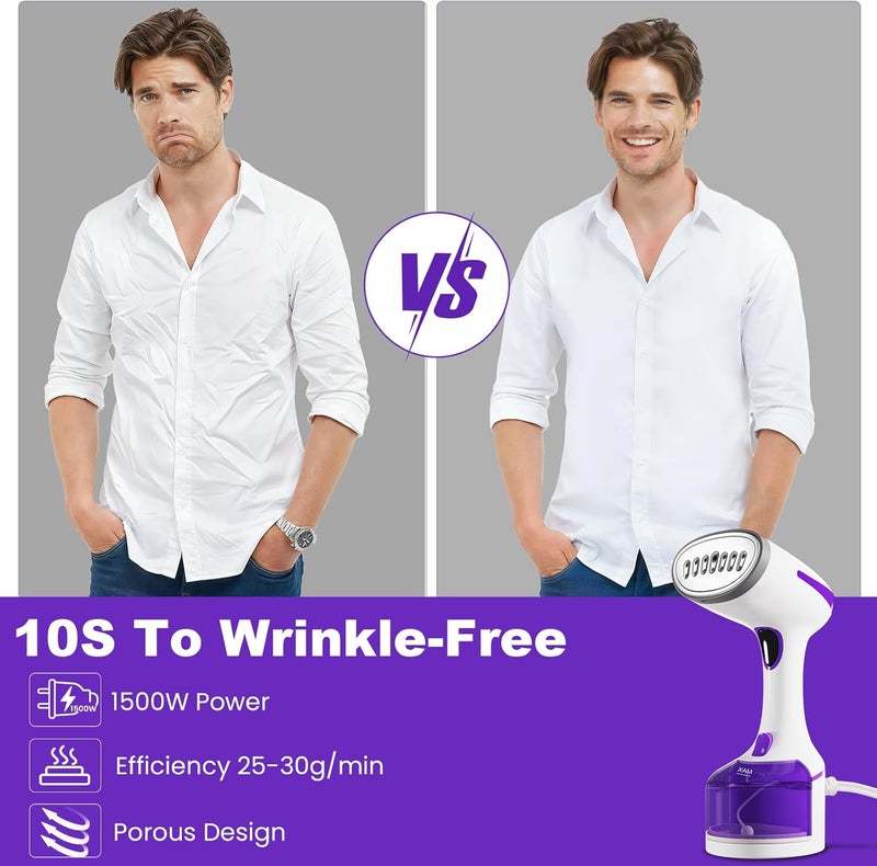 DBC Steamer for Clothes 1500W, 20S Fast Heat-up Portable Handheld Steamer for Clothes, 2 in 1 Fabric Wrinkle Remover with Fabric Brush, 250ml Water Tank, Ideal for Home, Office, Travel, Purple - Image 2